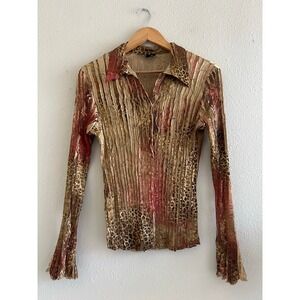 Shiko vintage textured animal print button up shirt Large Y2K Fairy Festival
